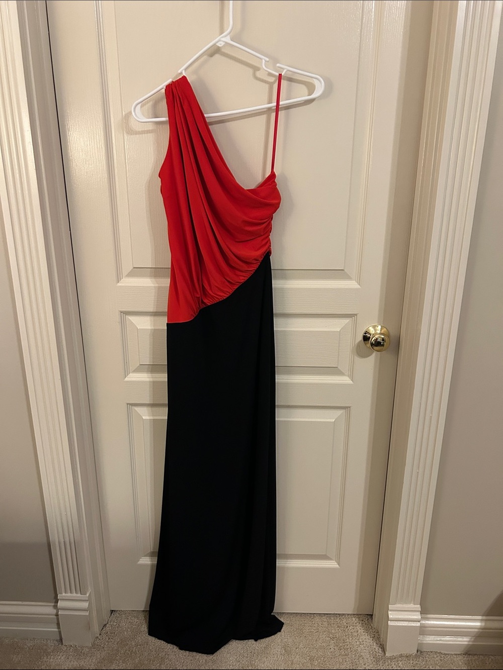 Ann Taylor Red and Black One-Shoulder Evening Gown